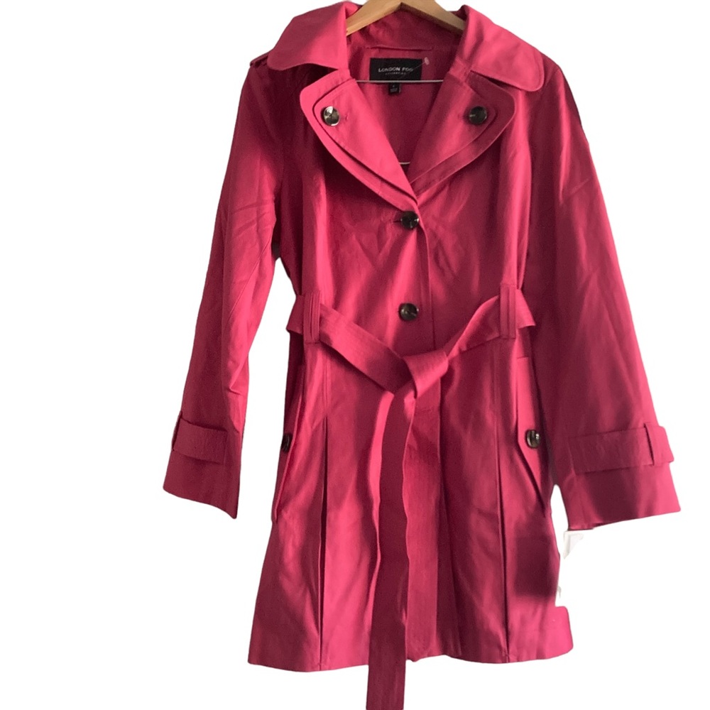 LONDON FOG Womens Pink Belted Trench Coat L - Picture 1 of 16